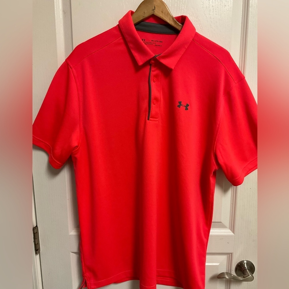Under Armour HeatGear Polo Shirt Men’s 2XL Red Loose Fit Golf Performance - Picture 11 of 13